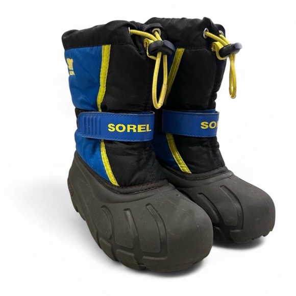 Sorel Flurry Snow Winter Boots Youth Size 12 in Blue & Black w/ Felt Lining GUC - Picture 2 of 11